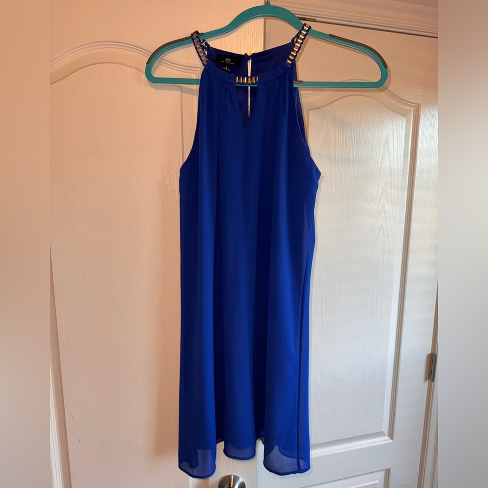 Blue IN dress with gold accents